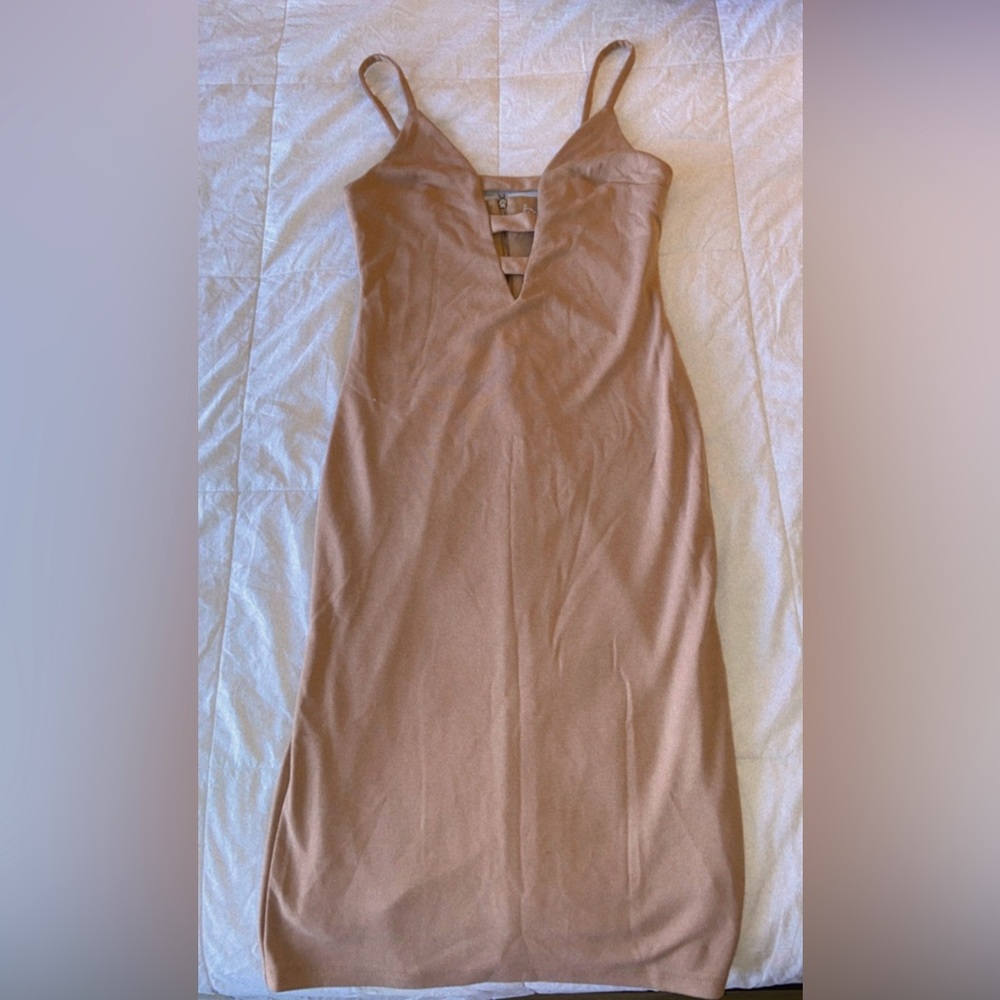 Forever 21 Tan Sheath Dress with Plunge Neckline for Night Out